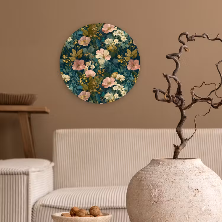 Muurcirkel - Wilde bloemen - Botanisch - Patroon - Roze - Romantisch — 2