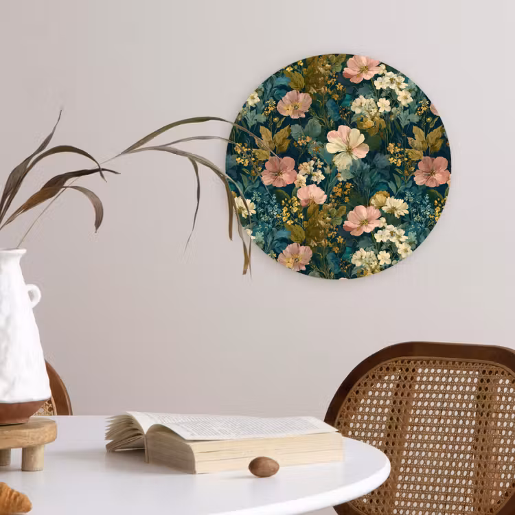 Muurcirkel - Wilde bloemen - Botanisch - Patroon - Roze - Romantisch — 4