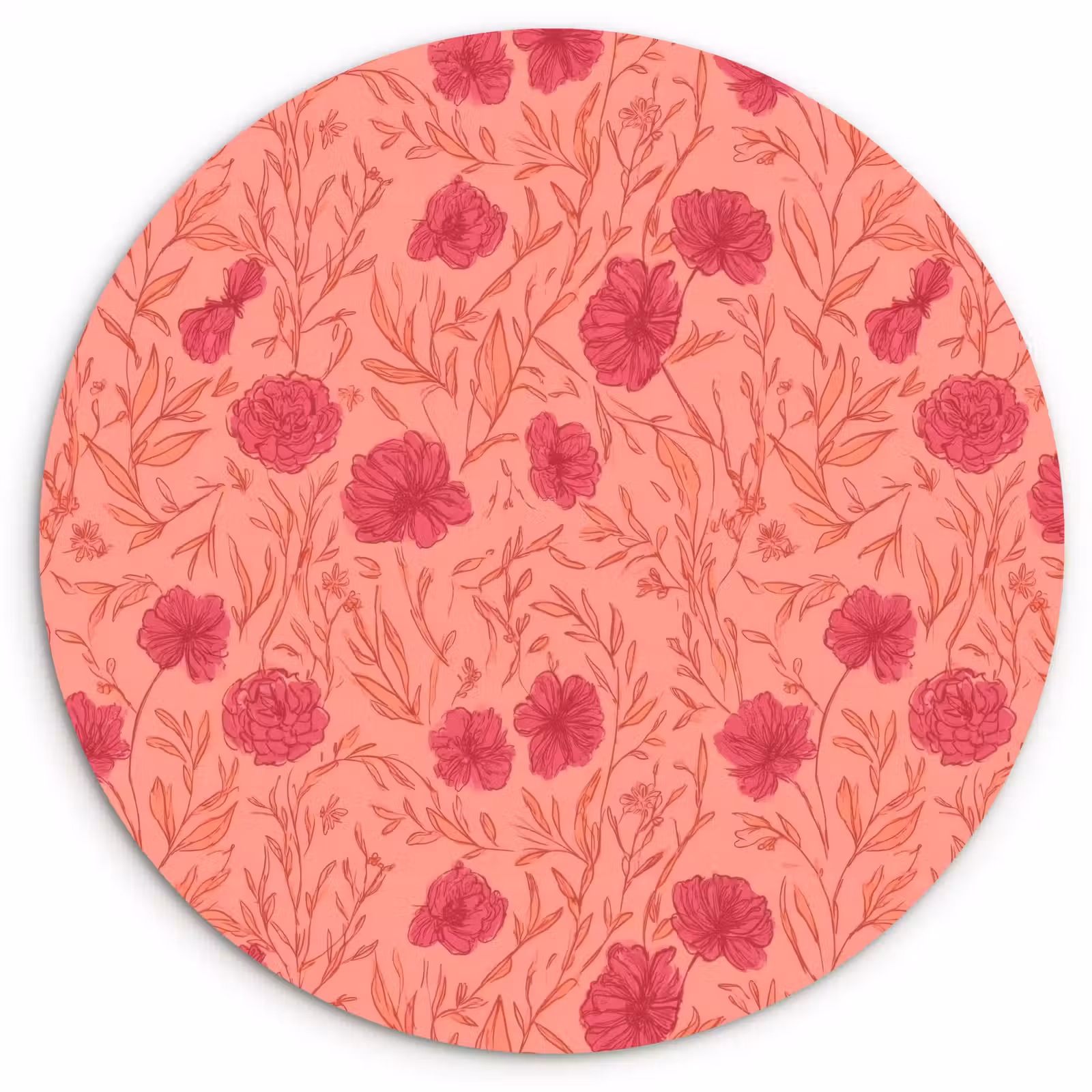 Muurcirkel - Weidebloemen - Romantisch - Roze — 1