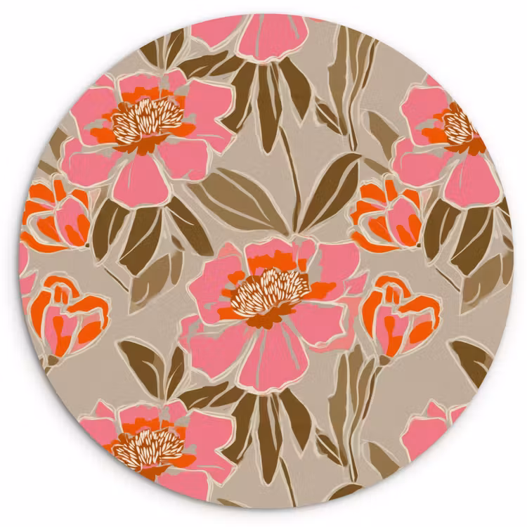 Muurcirkel - Pioenrozen - Patroon - Roze — 1