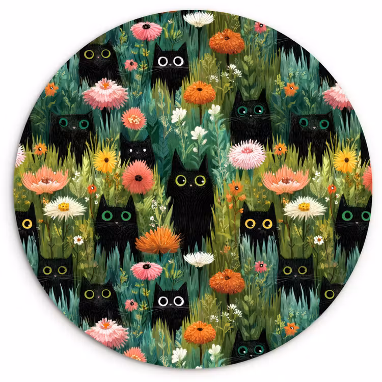 Muurcirkel - Katten - Bloemen - Kleurrijk — 1