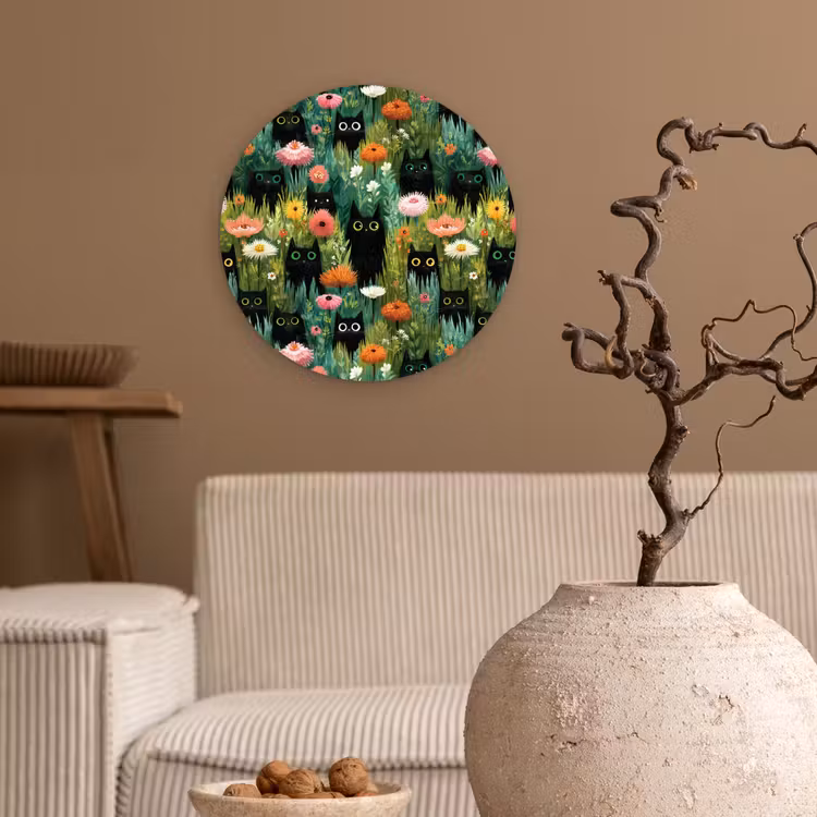 Muurcirkel - Katten - Bloemen - Kleurrijk — 2