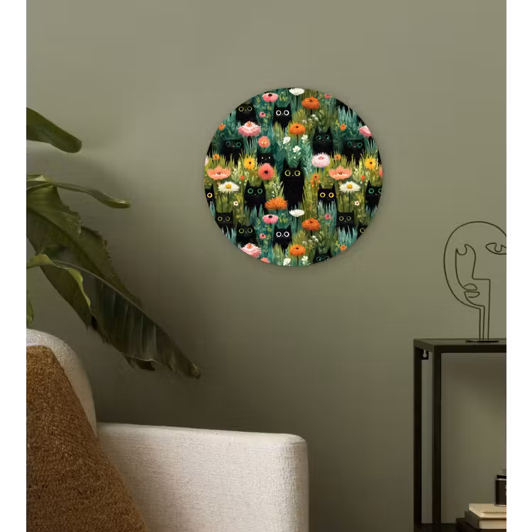 Muurcirkel - Katten - Bloemen - Kleurrijk — 3