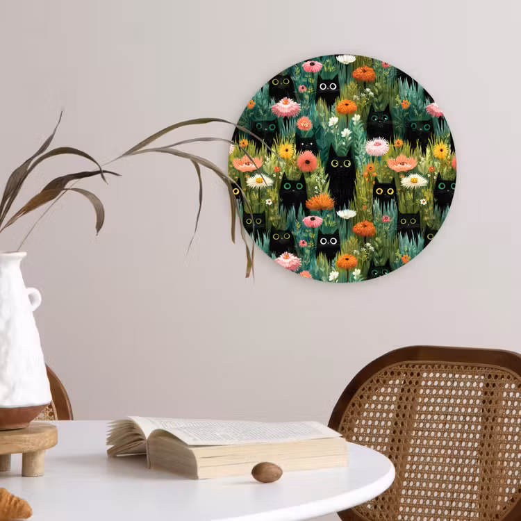 Muurcirkel - Katten - Bloemen - Kleurrijk — 4