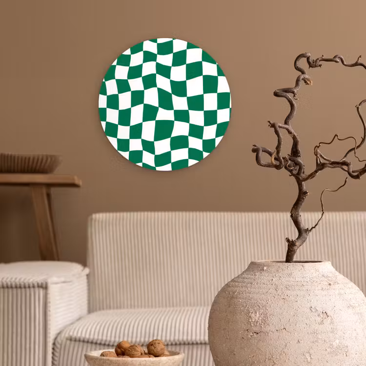Muurcirkel - Schaakbord - Golvend - Groen — 2