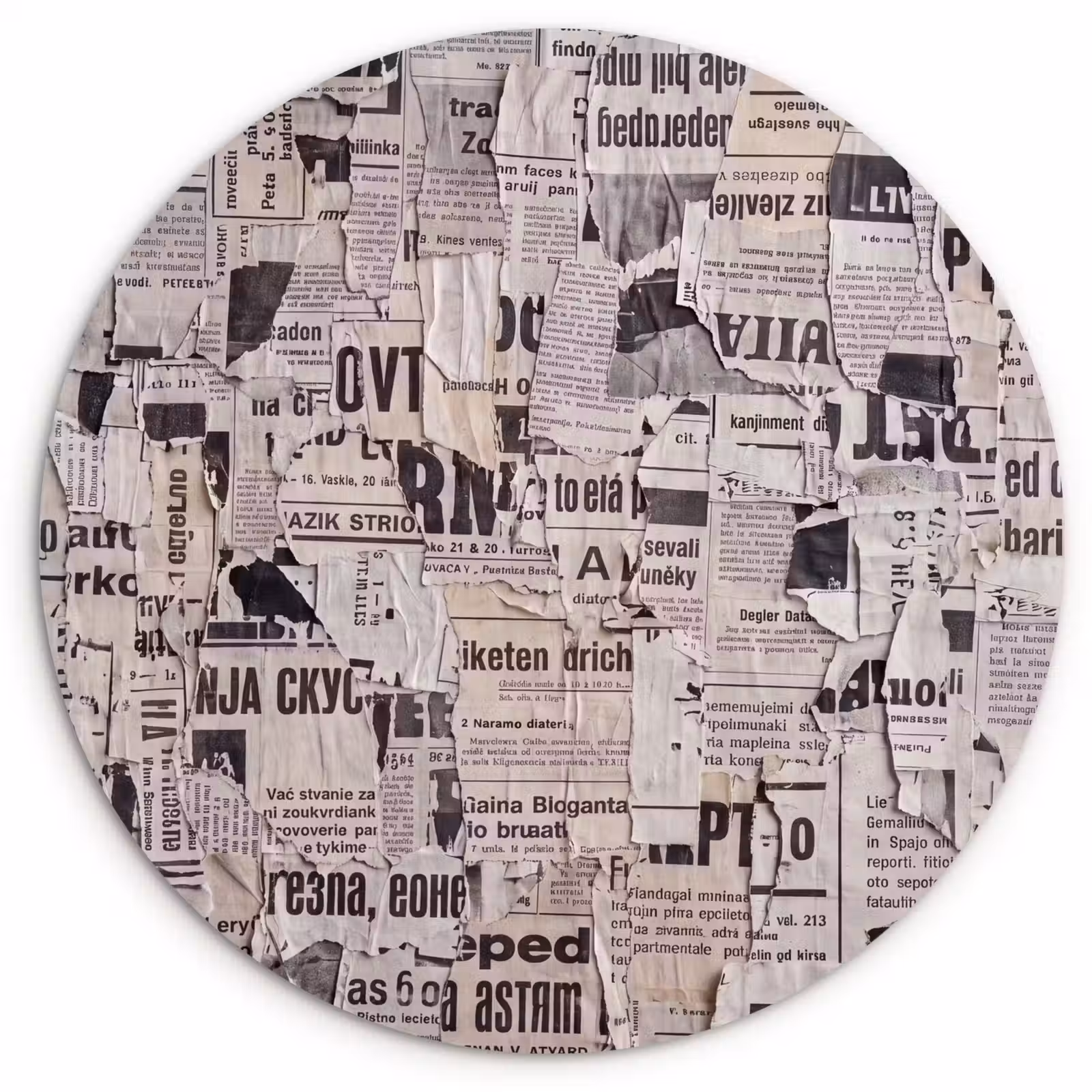 Muurcirkel - Krant - Gescheurd - Textuur - Abstract - Zwart-wit — 1
