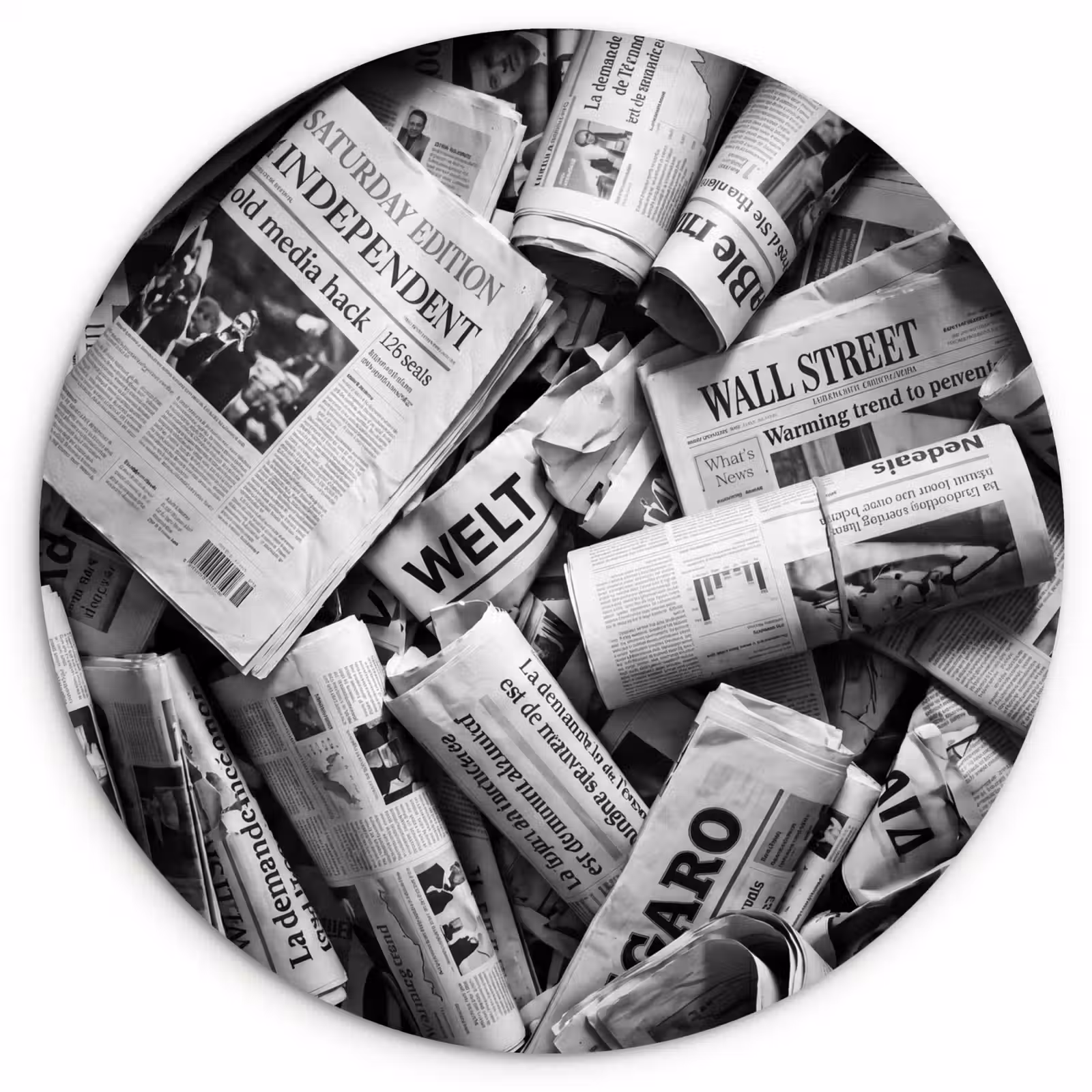 Muurcirkel - Krant - Stapel - Nieuws - Zwart-wit — 1