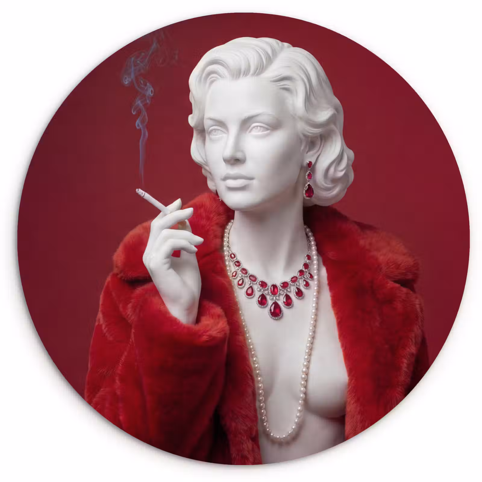 Muurcirkel - Vrouw - Bontjas - Mode - Klassiek - Rood — 1
