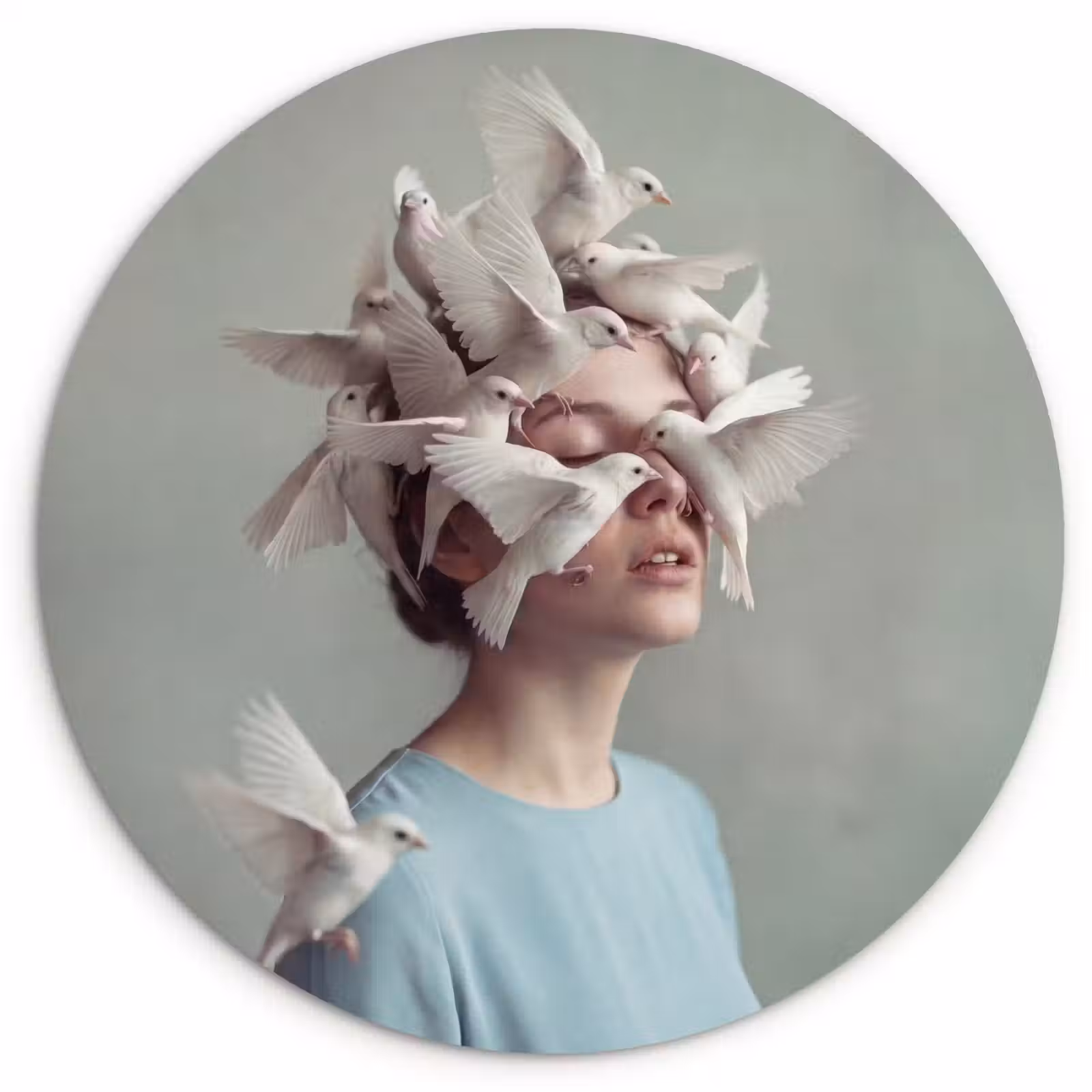 Muurcirkel - Vrouw - Vogels - Abstract - Modern - Wit — 1