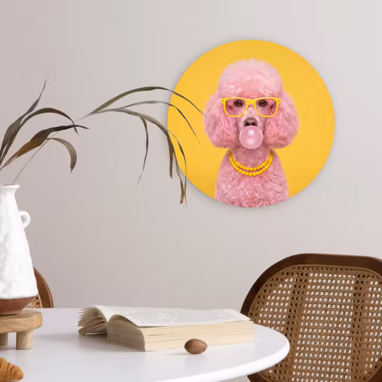 Muurcirkel - Hond - Kauwgum - Dieren - Modern - Roze — 4