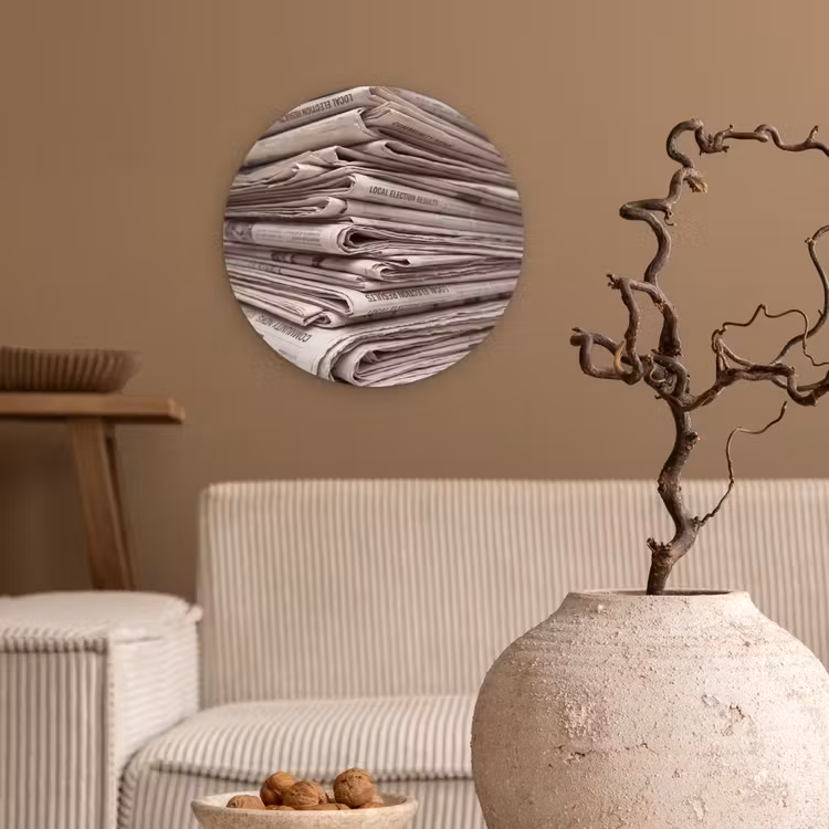 Muurcirkel - Kranten - Stapel - Nieuws - Vintage - Beige — 2