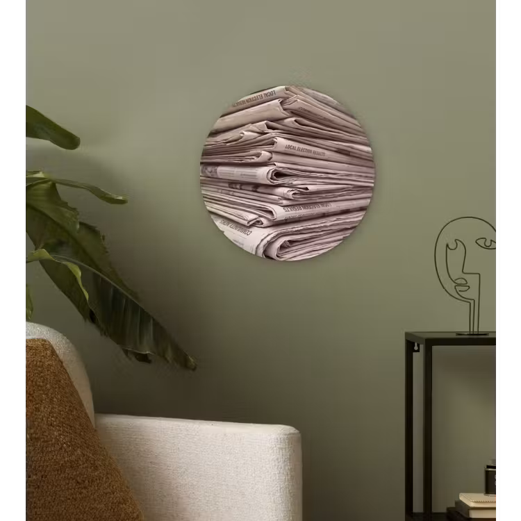 Muurcirkel - Kranten - Stapel - Nieuws - Vintage - Beige — 3