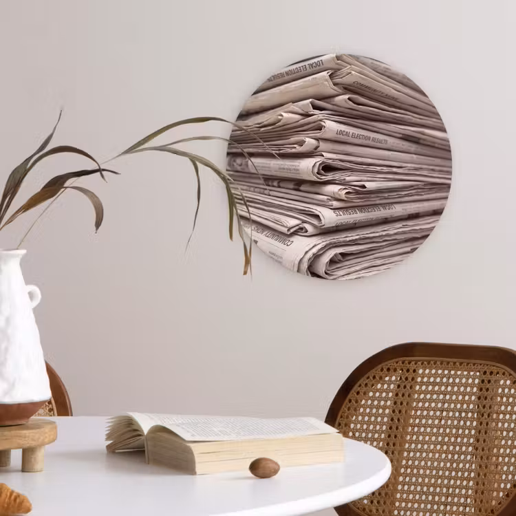 Muurcirkel - Kranten - Stapel - Nieuws - Vintage - Beige — 4