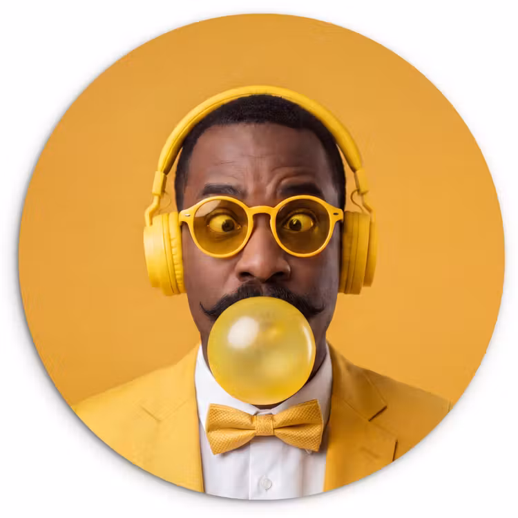 Muurcirkel - Man - Bubblegum - Portret - Geel - Modern — 1