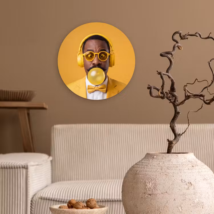 Muurcirkel - Man - Bubblegum - Portret - Geel - Modern — 2
