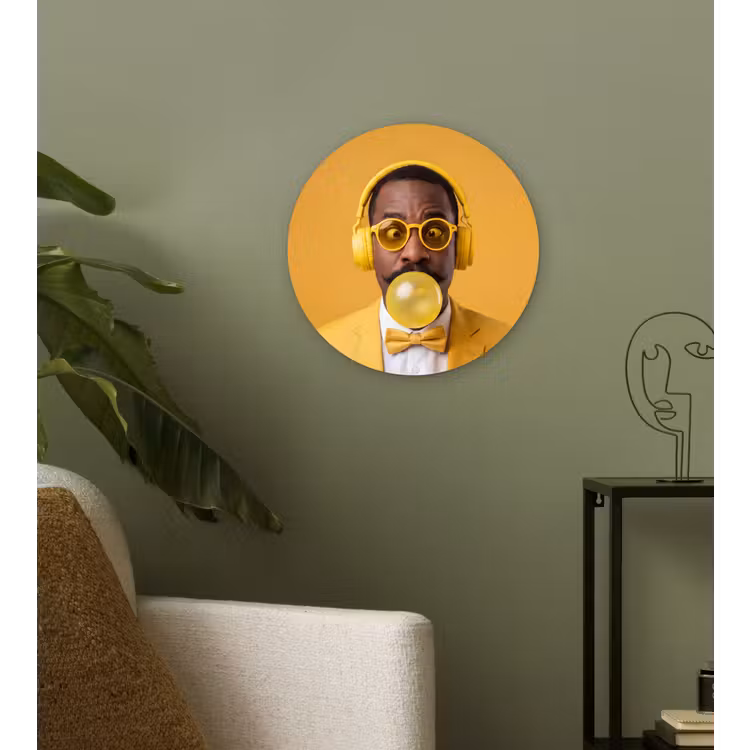 Muurcirkel - Man - Bubblegum - Portret - Geel - Modern — 3