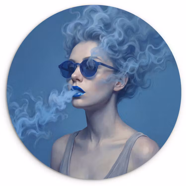Muurcirkel - Portret - Zonnebril - Rook - Abstract - Blauw — 1