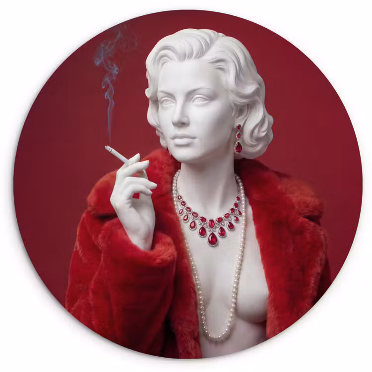 Muurcirkel - Vrouw - Bontjas - Mode - Klassiek - Rood — 1