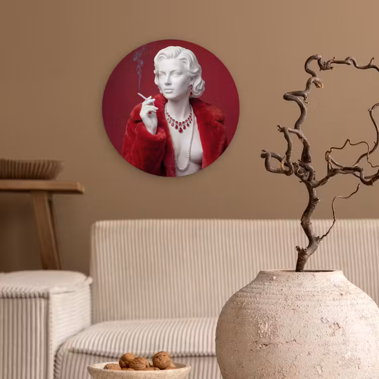 Muurcirkel - Vrouw - Bontjas - Mode - Klassiek - Rood — 2