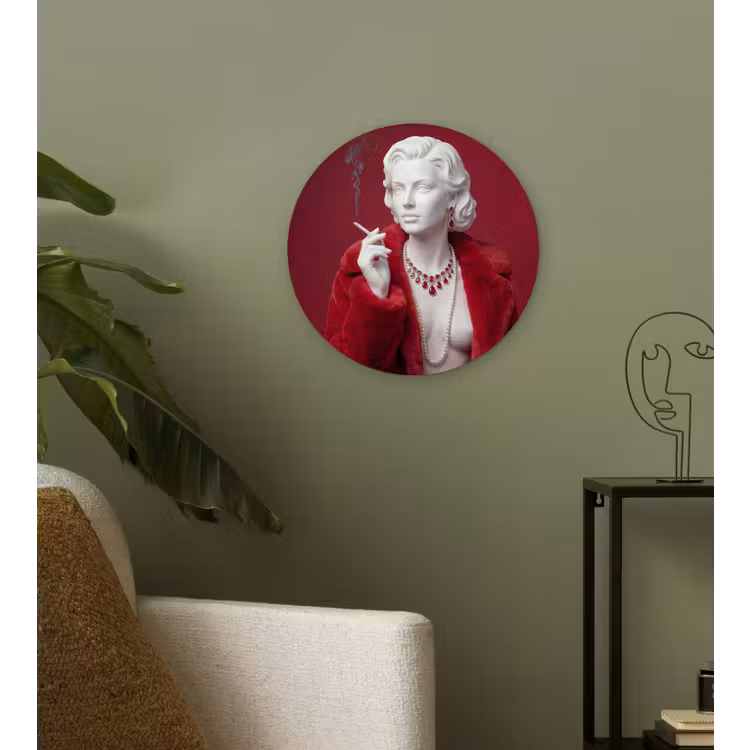 Muurcirkel - Vrouw - Bontjas - Mode - Klassiek - Rood — 3