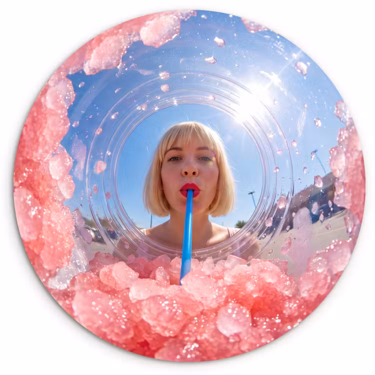 Muurcirkel - Vrouw - Drank - Zomer - Roze - Blauw — 1