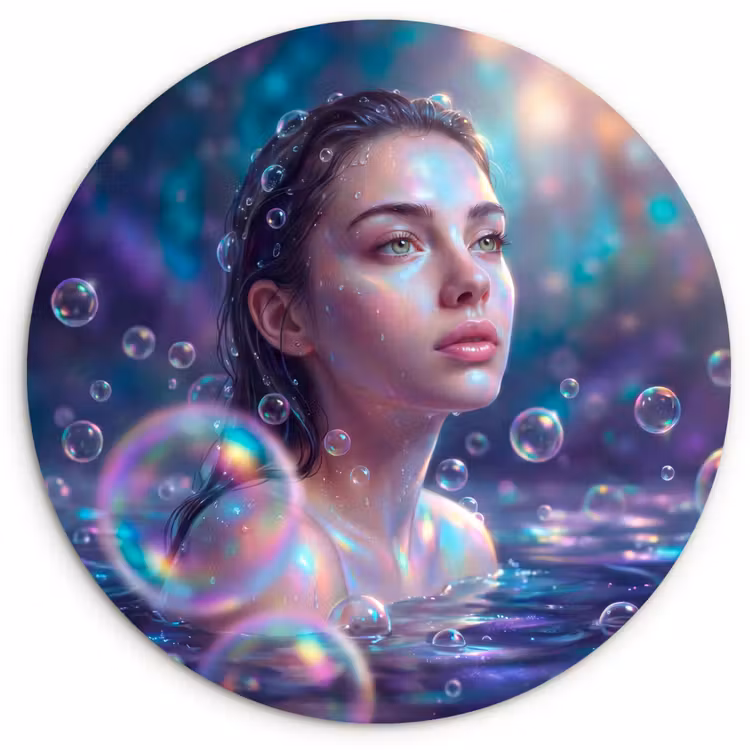 Muurcirkel - Vrouw - Water - Portret - Kleurrijk - Modern — 1