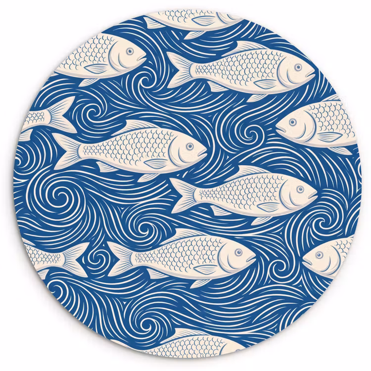 Muurcirkel - Vis - Water - Patroon - Grafisch - Blauw — 1