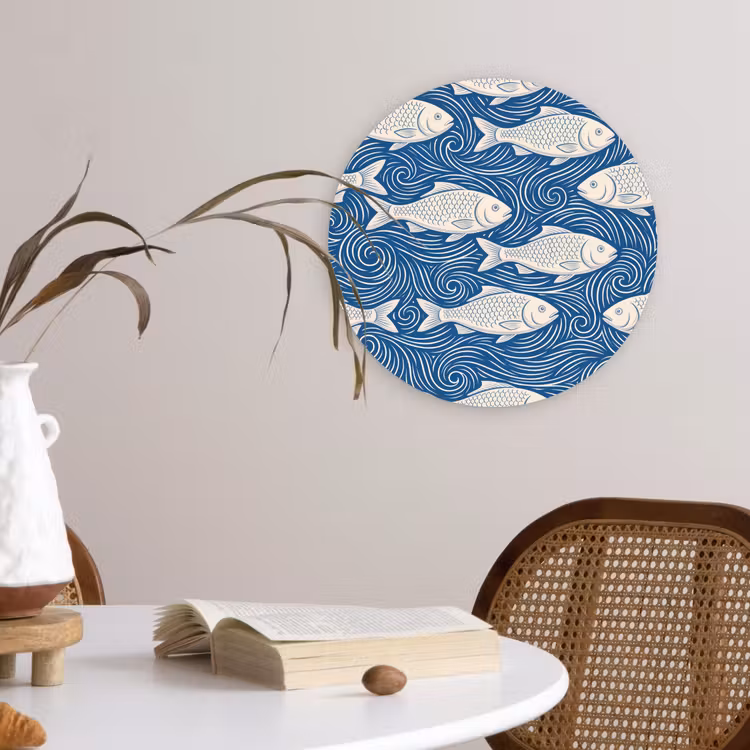 Muurcirkel - Vis - Water - Patroon - Grafisch - Blauw — 4
