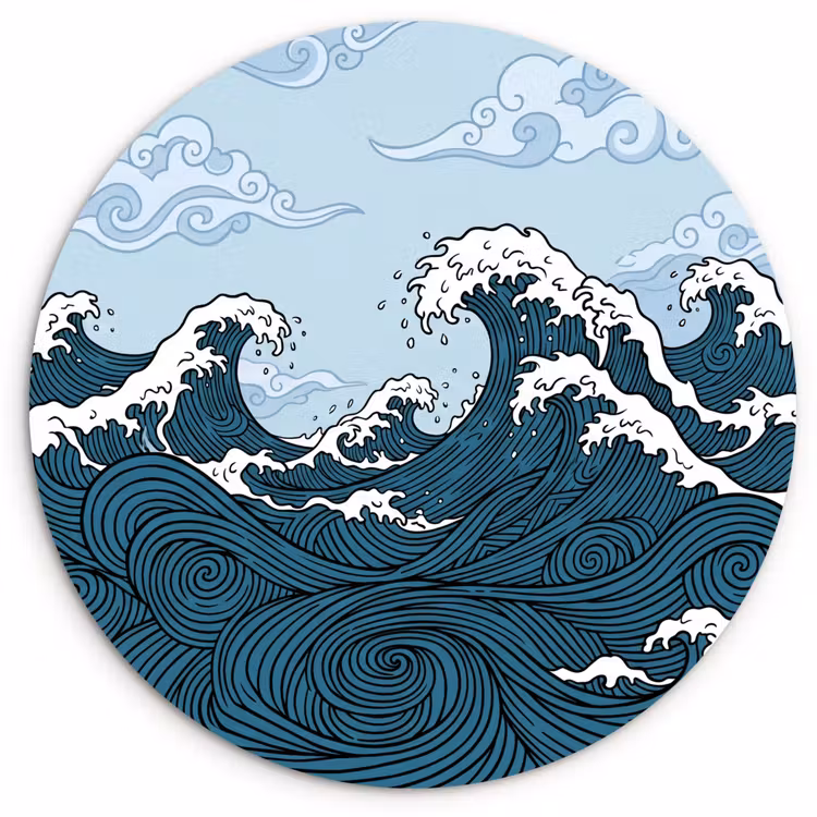 Muurcirkel - Zee - Golven - Japans - Natuur - Blauw — 1