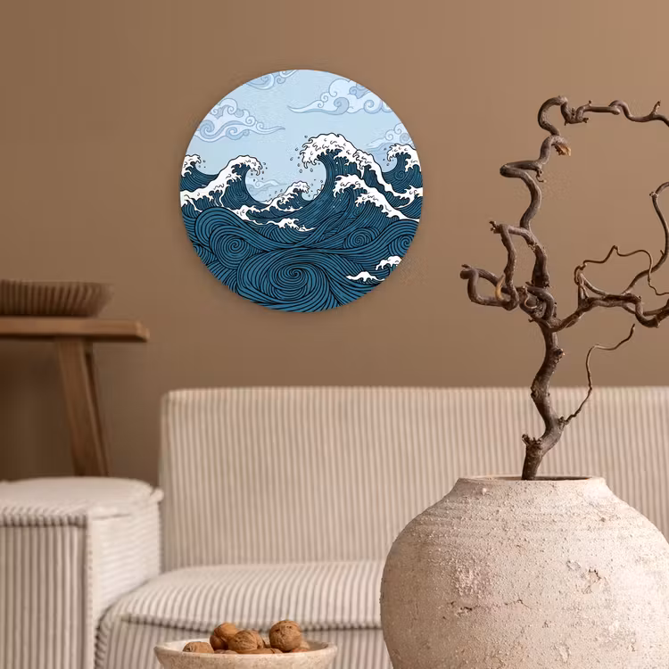 Muurcirkel - Zee - Golven - Japans - Natuur - Blauw — 2