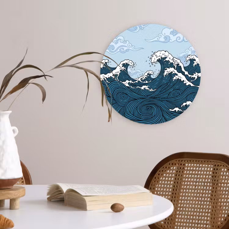 Muurcirkel - Zee - Golven - Japans - Natuur - Blauw — 4