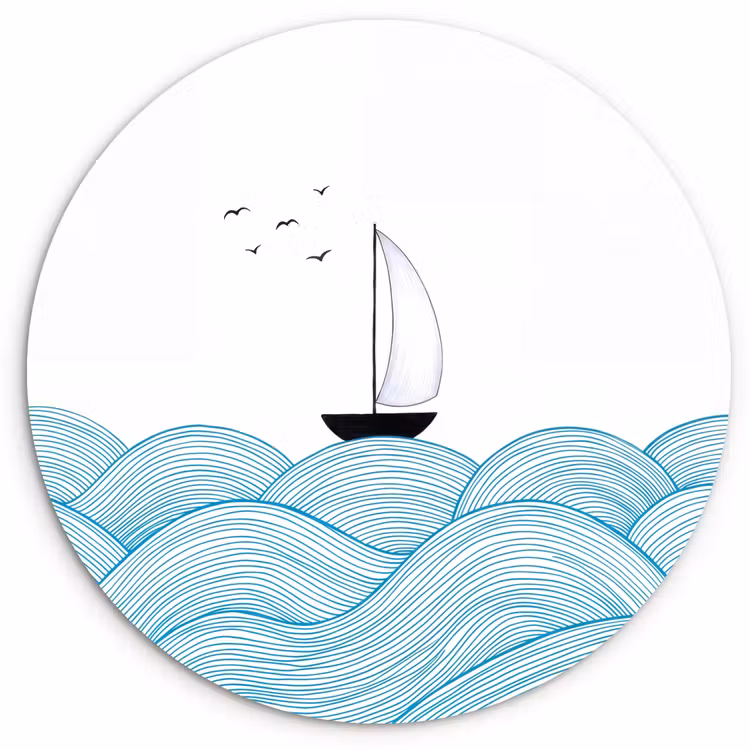 Muurcirkel - Zeilboot - Golven - Zee - Illustratie - Blauw — 1
