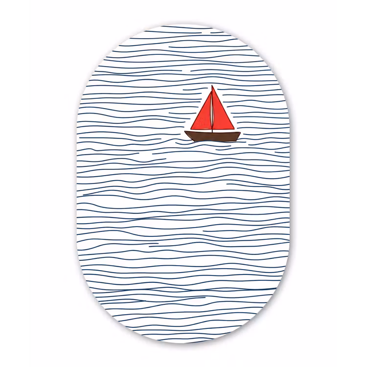 Muurovaal aluminium - Boot - Water - Rood - Illustratie - Minimalistisch — 1