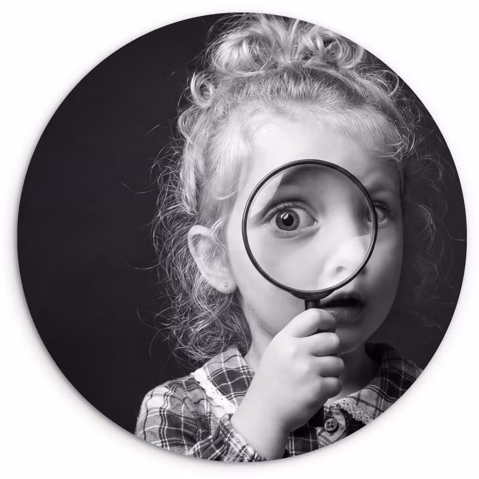 Muurcirkel - Kind - Vergrootglas - Portret - Zwart-wit — 1
