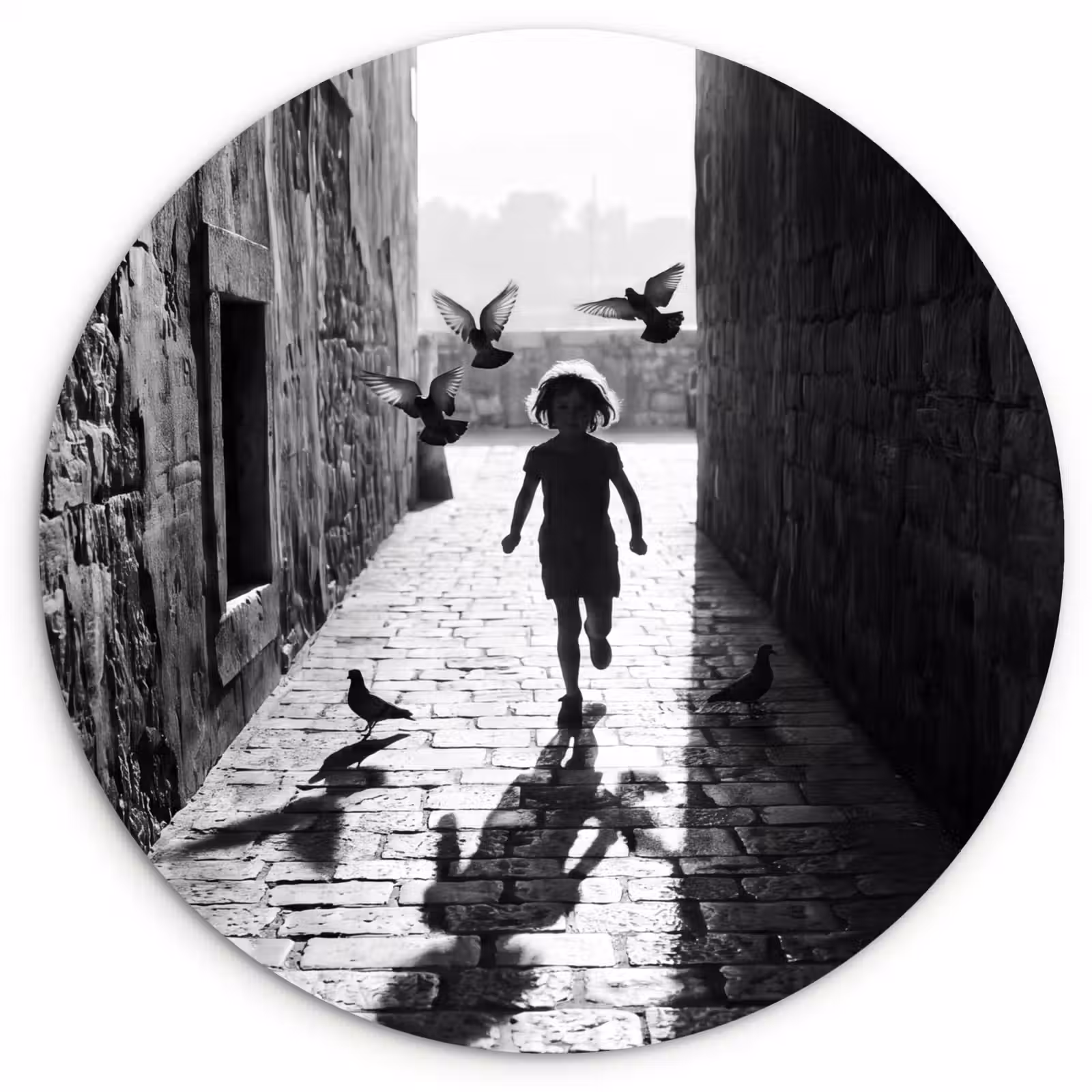 Muurcirkel - Kind - Vogel - Straat - Zwart-wit - Spelen — 1