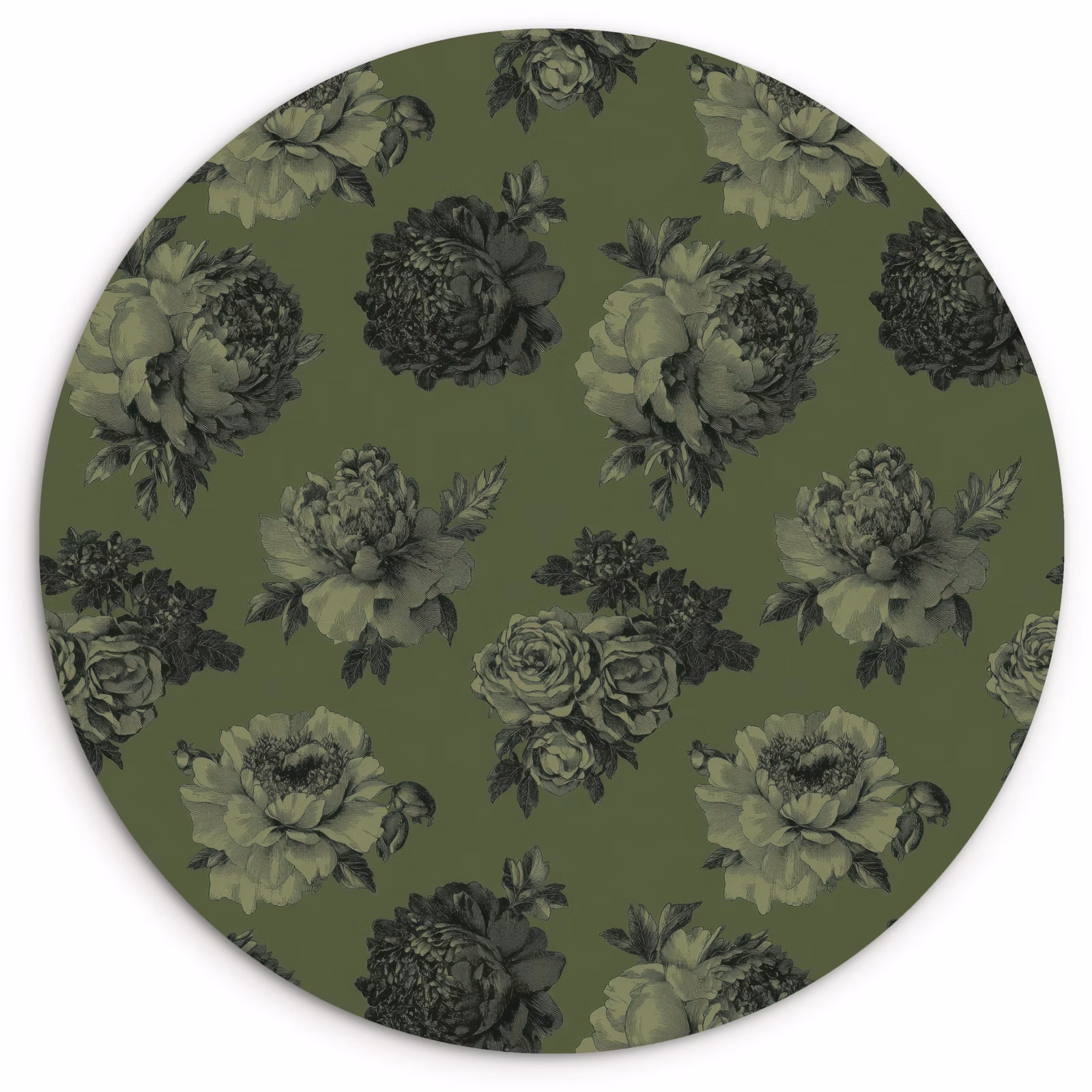 Muurcirkel - Klassiek - botanisch - Olijfgroen - Bloemen — 1