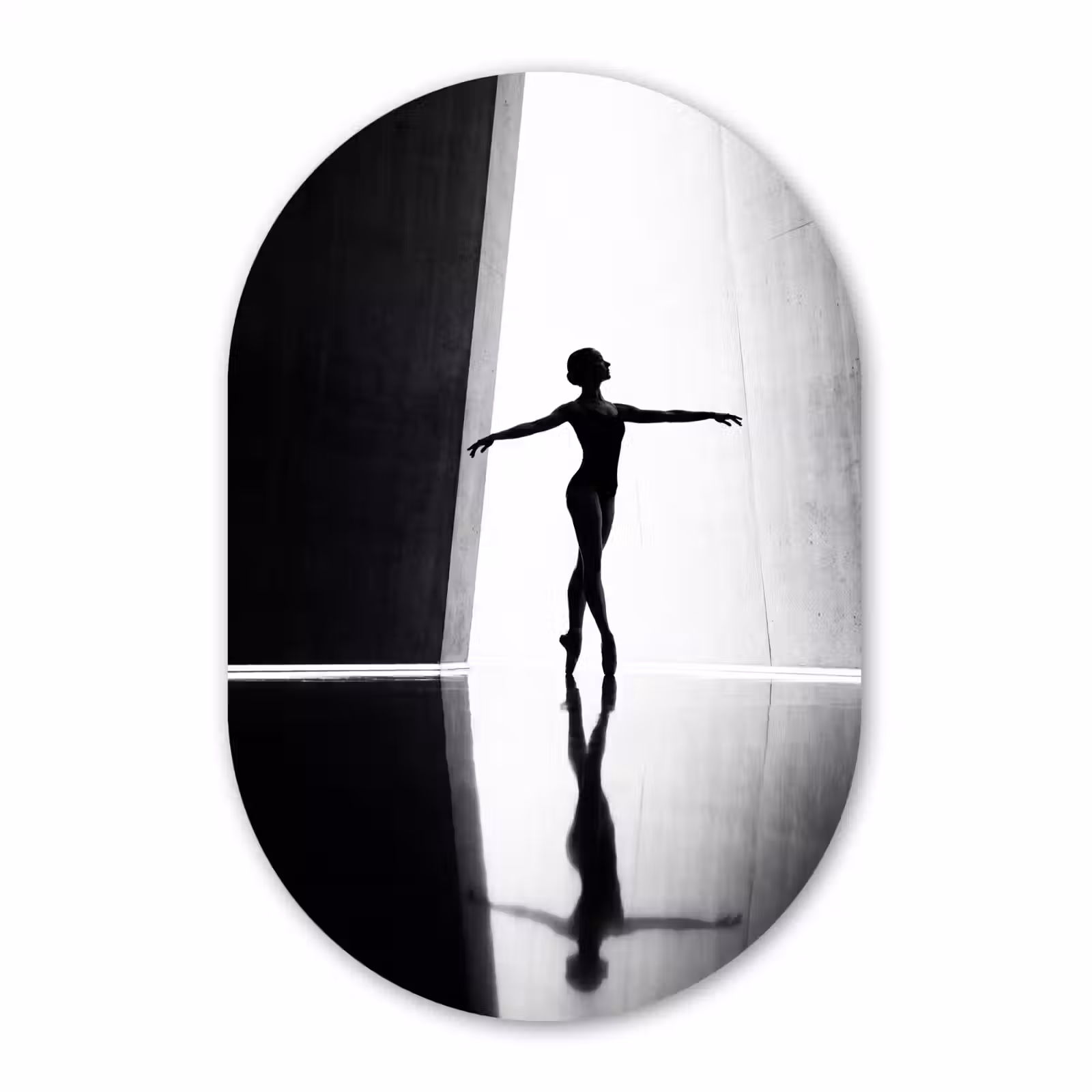 Muurovaal aluminium - Danser - Silhouette - Kunst - Modern - Zwart-wit — 1