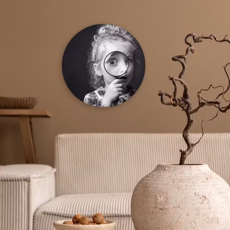 Muurcirkel - Kind - Vergrootglas - Portret - Zwart-wit — 2