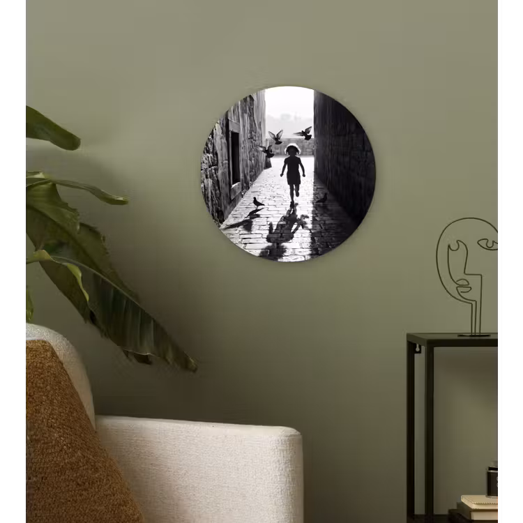 Muurcirkel - Kind - Vogel - Straat - Zwart-wit - Spelen — 3