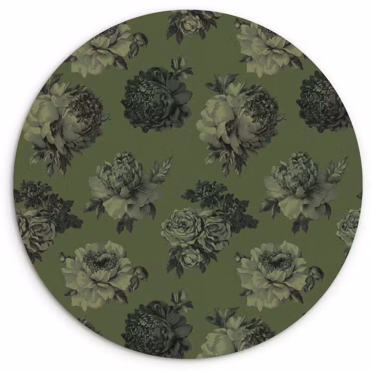 Muurcirkel - Klassiek - botanisch - Olijfgroen - Bloemen — 1