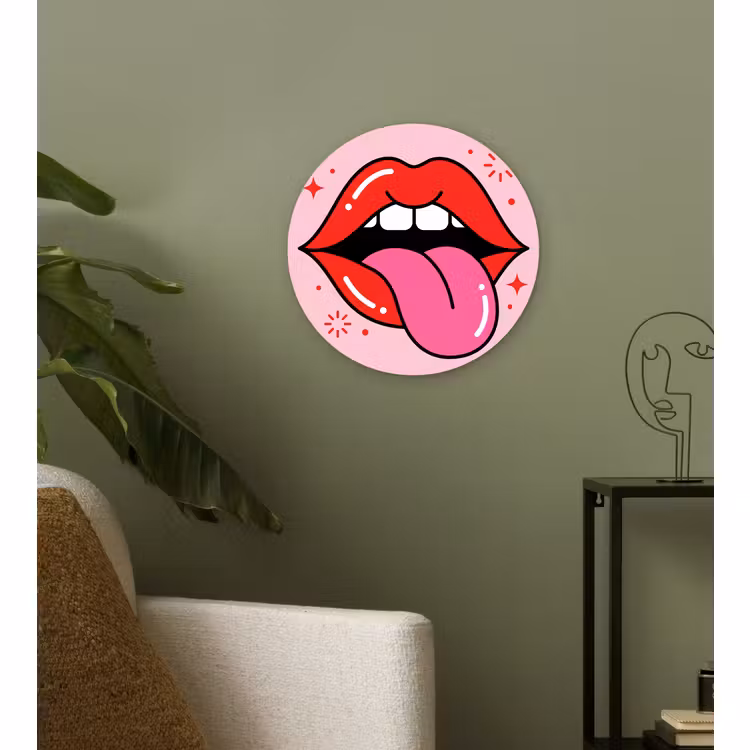 Muurcirkel - Lippen - Tong - Pop-art - Kleurrijk - Roze — 3