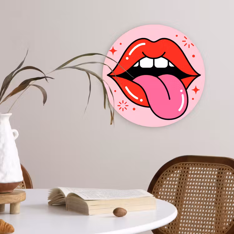Muurcirkel - Lippen - Tong - Pop-art - Kleurrijk - Roze — 4