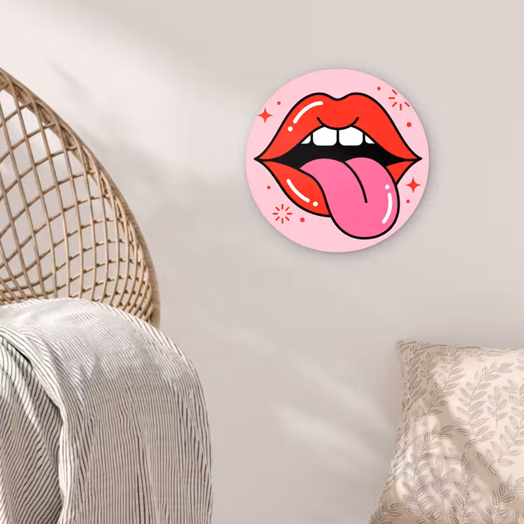 Muurcirkel - Lippen - Tong - Pop-art - Kleurrijk - Roze — 5