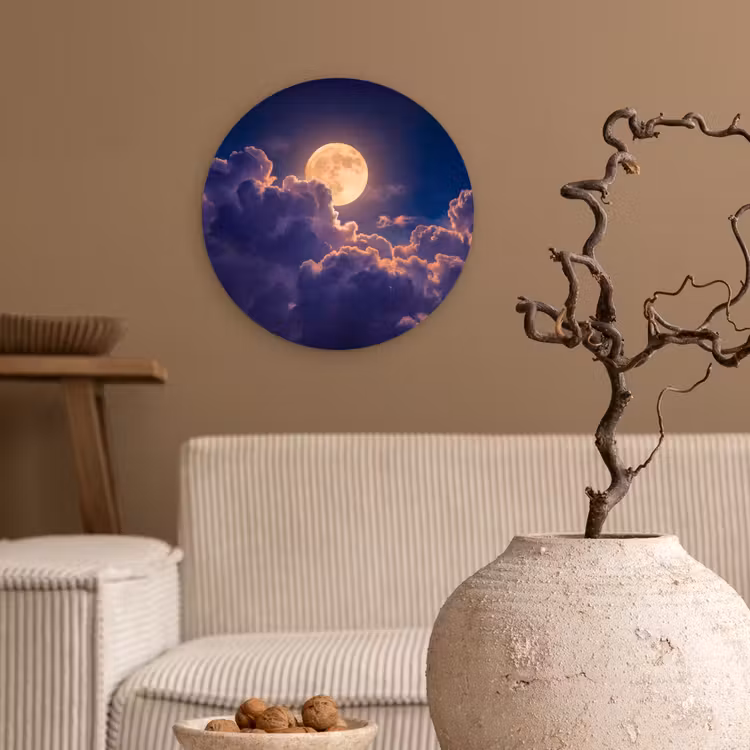 Muurcirkel - Maan - Wolken - Nacht - Oranje — 2