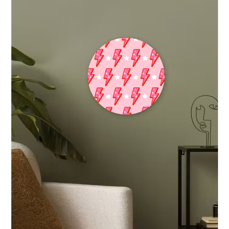 Muurcirkel - Patroon - Bliksem - Ster - Glitter - Roze — 3