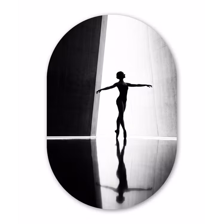 Muurovaal aluminium - Danser - Silhouette - Kunst - Modern - Zwart-wit — 1