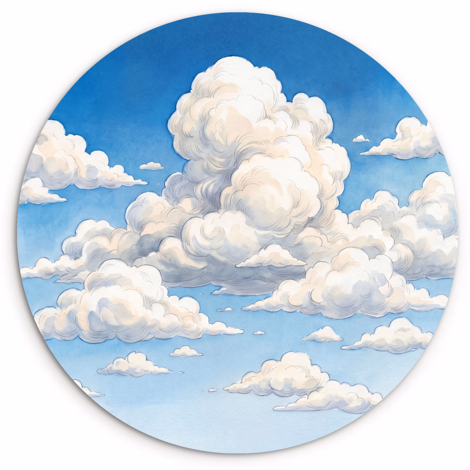 Muurcirkel - Wolken - Blauwe lucht - Natuur - Modern - Wit — 1