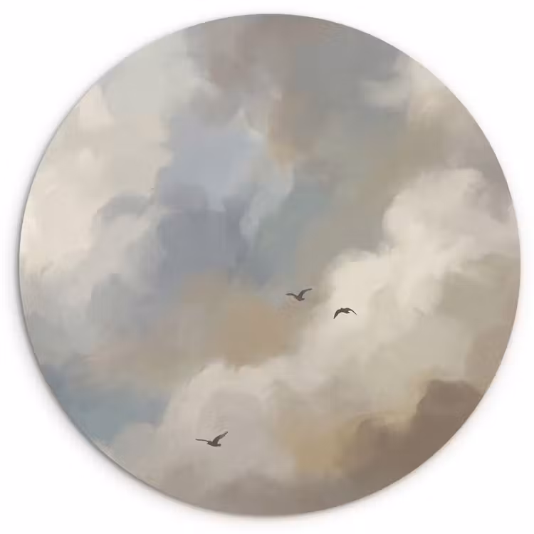 Muurcirkel - Vogel - Wolken - Natuur - Modern - Grijs — 1