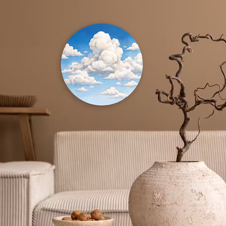 Muurcirkel - Wolken - Blauwe lucht - Natuur - Modern - Wit — 2
