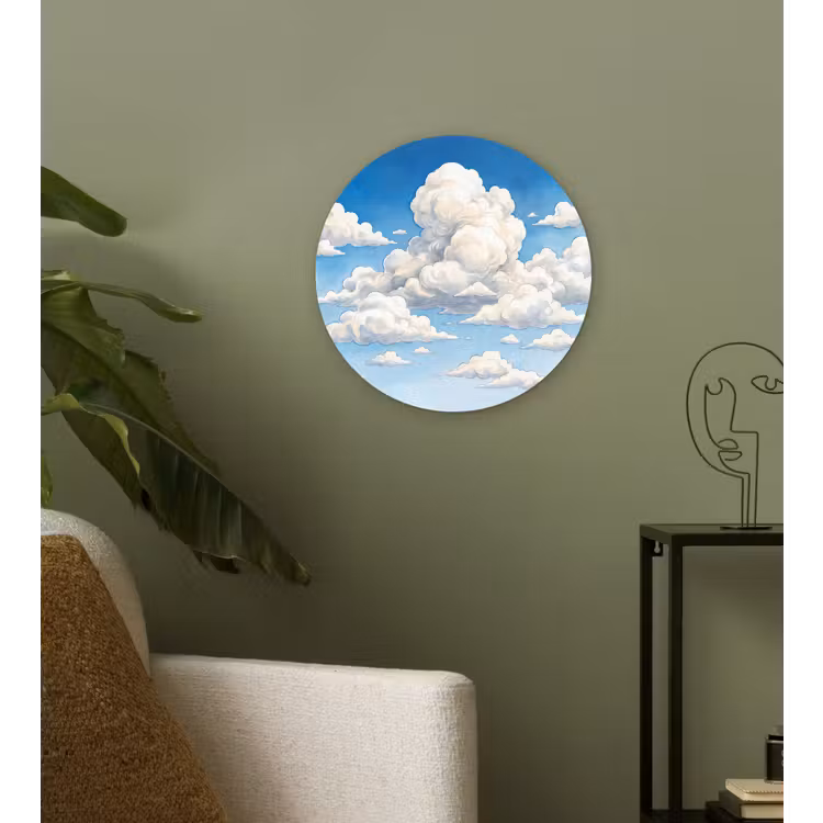 Muurcirkel - Wolken - Blauwe lucht - Natuur - Modern - Wit — 3